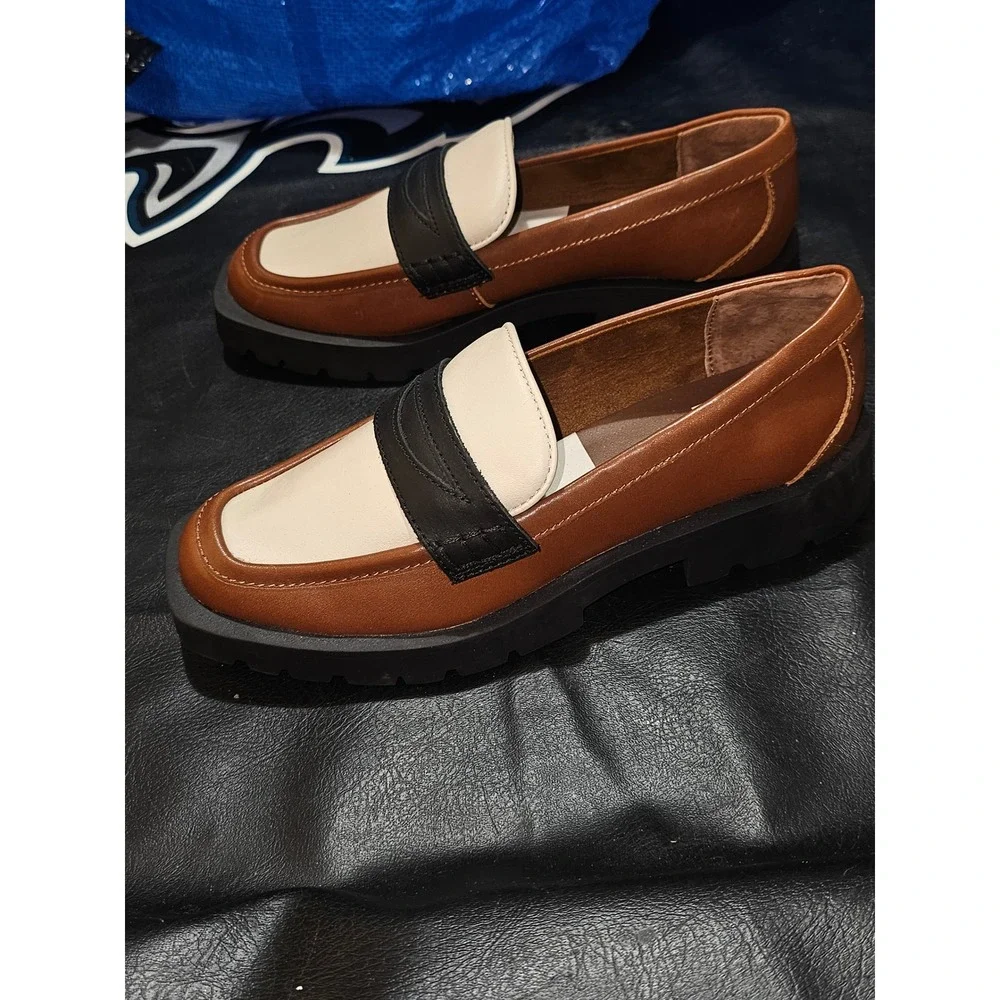 NWOT Dolce Vita Womens Brown Black Cream Elias Loafers Shoes 7